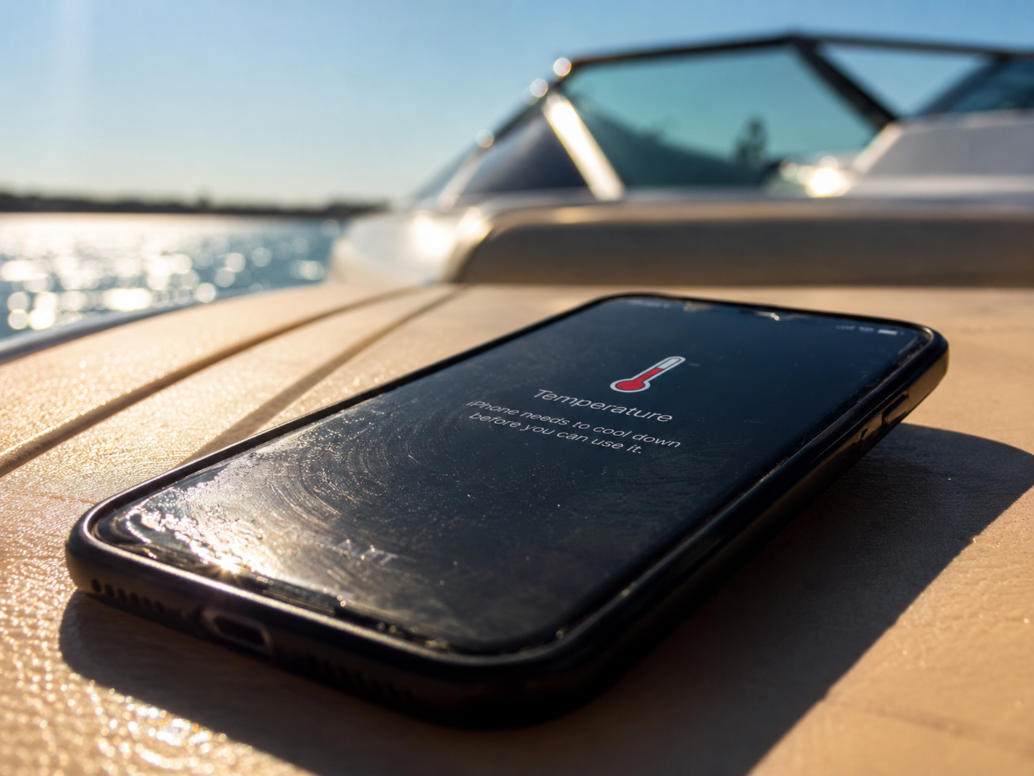phone left on hot boat deck in summer sun reaching dangerous temperatures